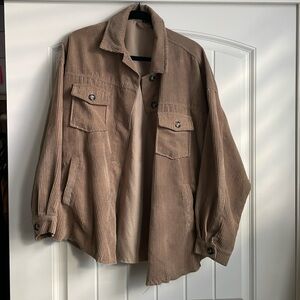 Brown ribbed button up light jacket top